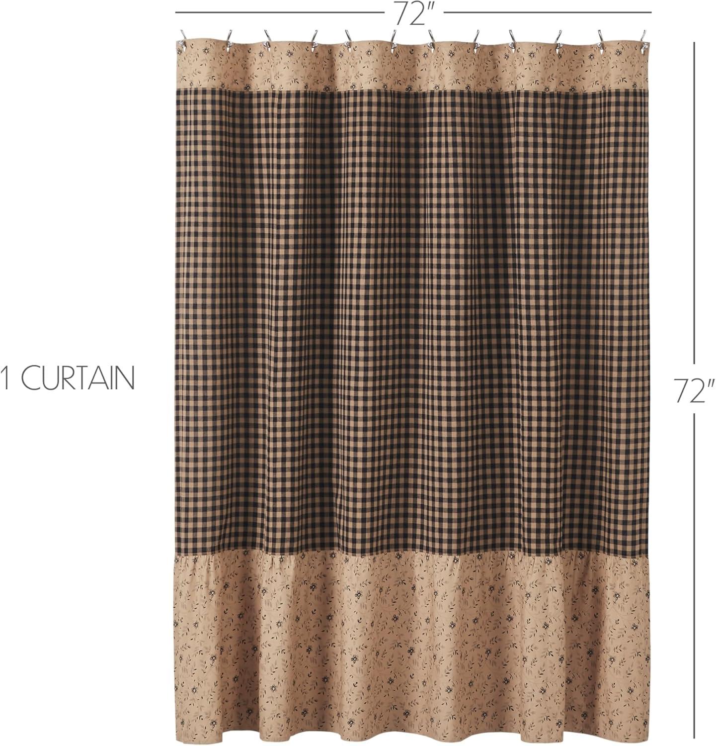 Tan and Black Ruffled Patchwork Fabric Shower Curtain