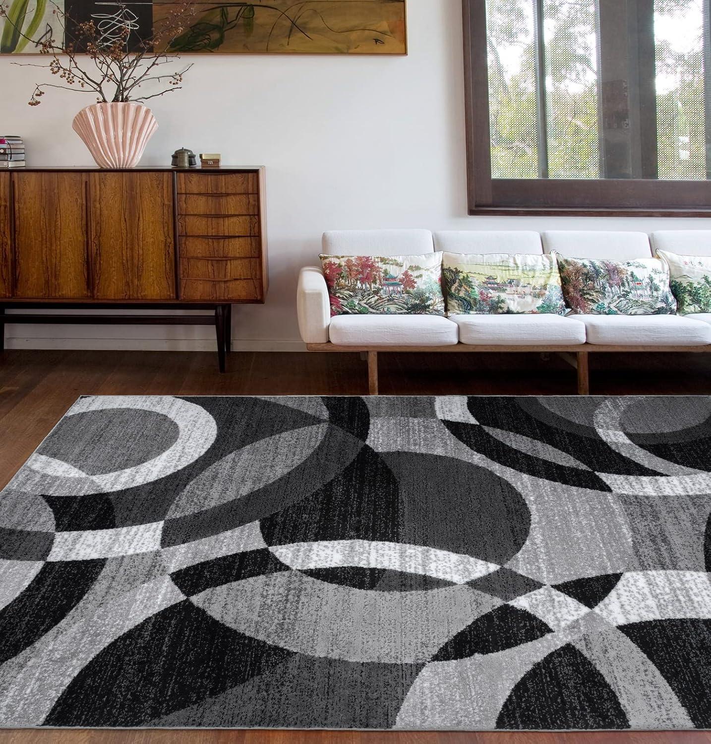 World Rug Gallery Geometric Circles Gray 7'10" x 10'2" Indoor Area Rug