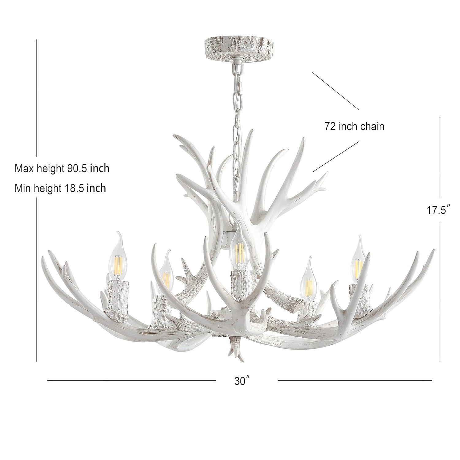 JONATHAN Y Eldora 30" Adjustable Resin Antler 5-Light LED Chandelier, White