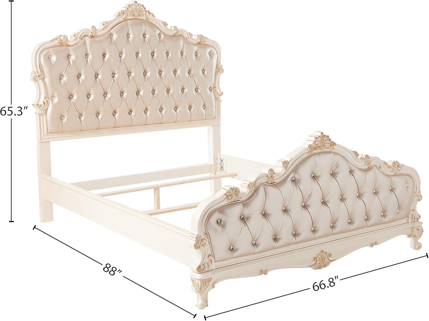 ACME Chantelle Queen Bed in Rose Gold PU & Pearl White