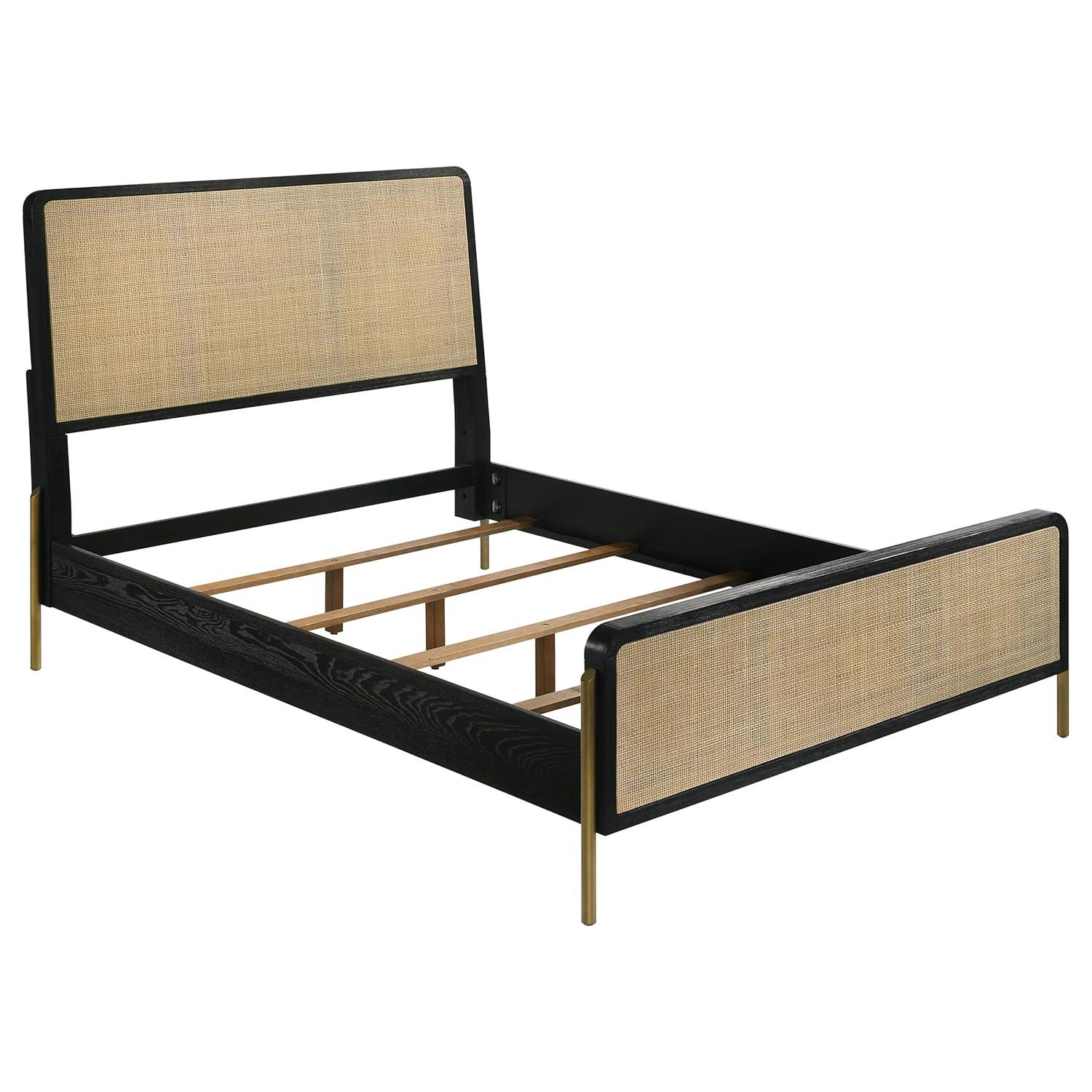 Coaster Arini Wood Queen Bed Woven Rattan Headboard Black and Natural