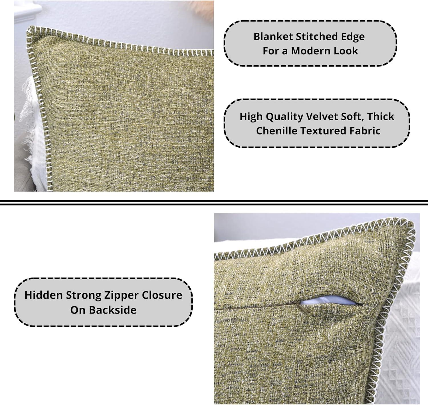 Soft Chenille Throw Pillow Covers With Stitched Edge