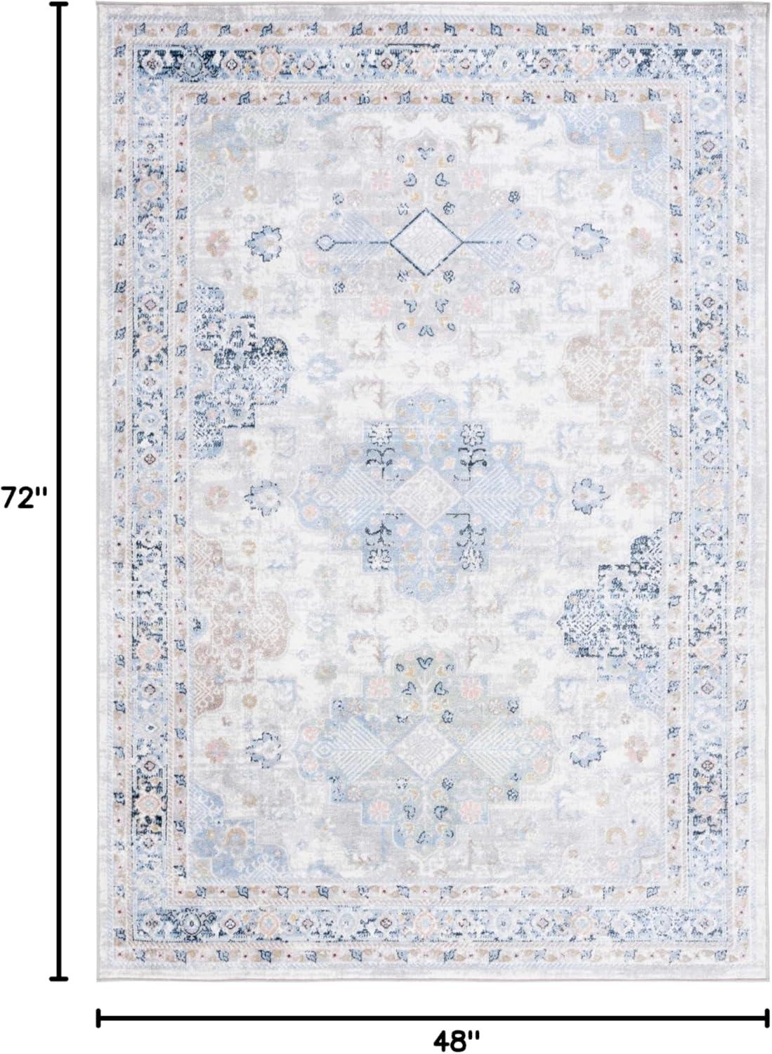 SAFAVIEH Bayside Zoja Oriental Polyester Machine Washable Runner Rug, Grey/Blue, 2'2" x 8'