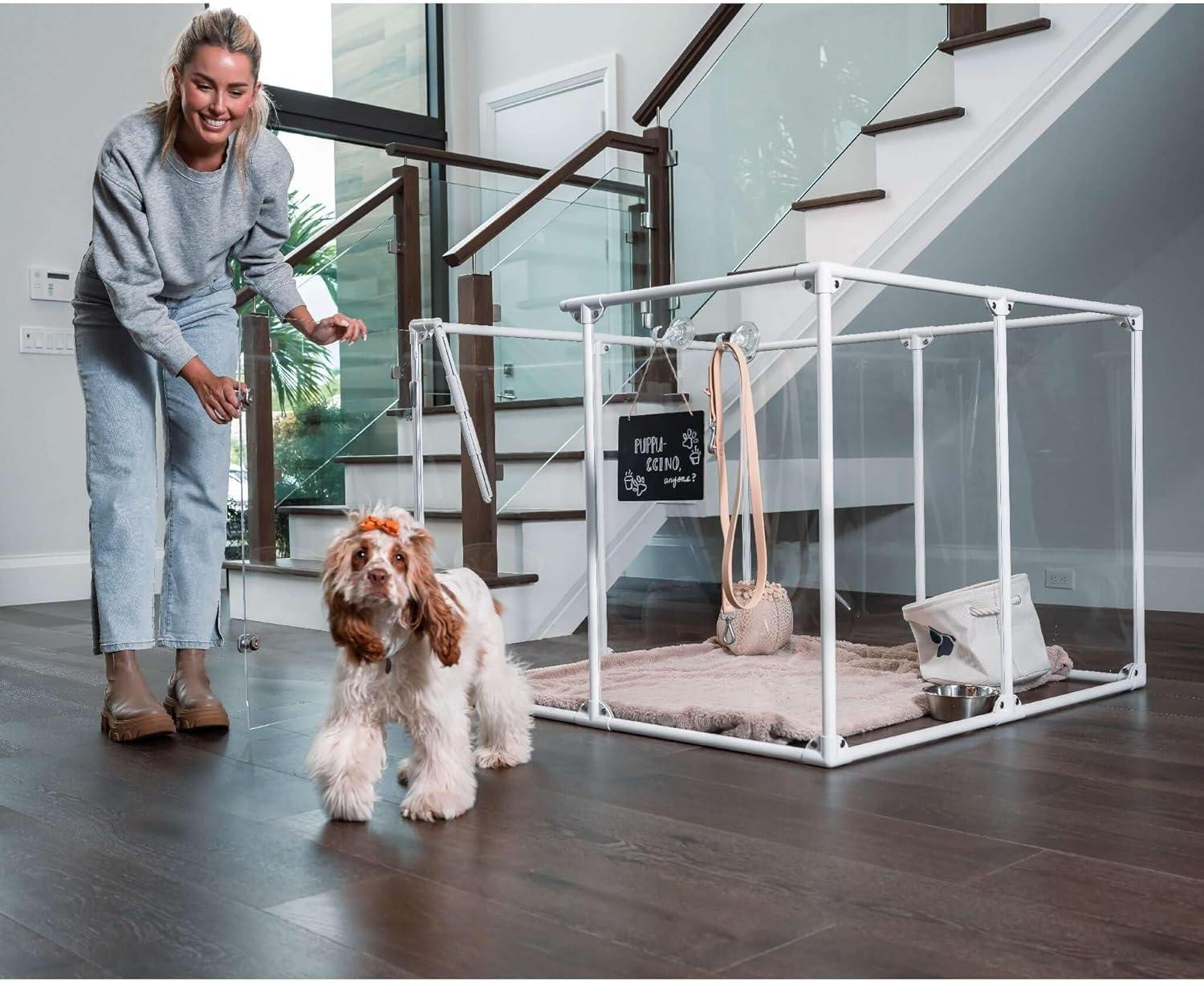36" Tall White Metal and Acrylic Pet Pen