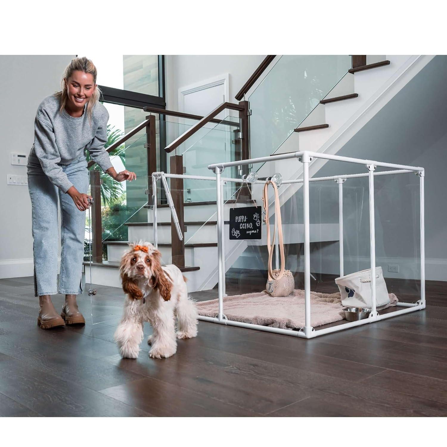 36" Tall White Metal and Acrylic Pet Pen