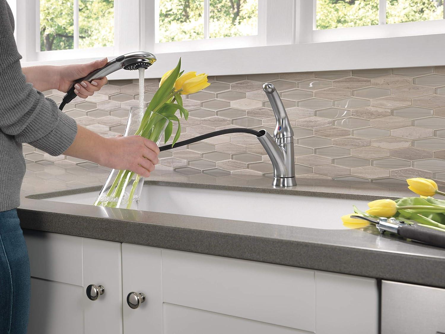 Signature Pullouts Single Handle Pull-Out Kitchen Faucet in Arctic Stainless 470-AR-DST