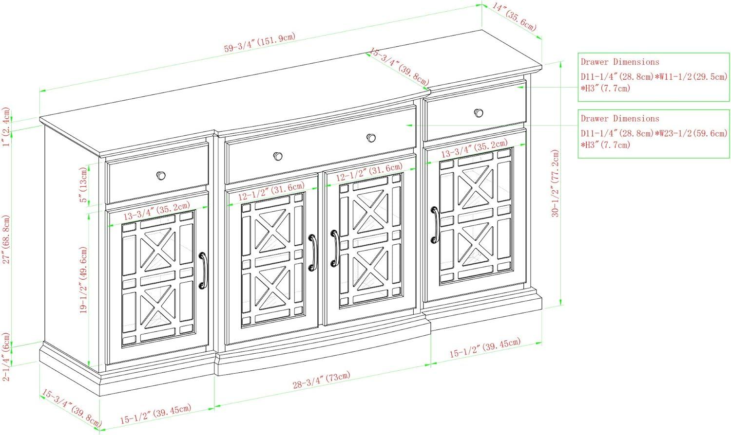 Elegant 60'' Black Engineered Wood & Metal Sideboard with Adjustable Shelves