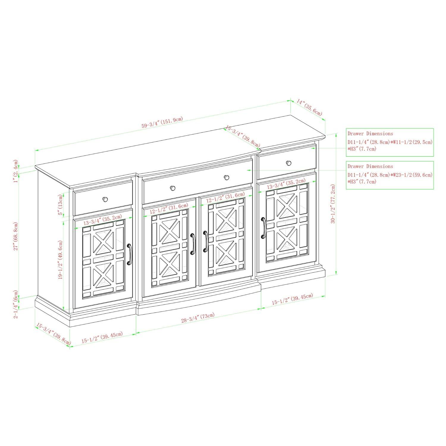 Saugeries Fretwork Detailed Glass Door Sideboard