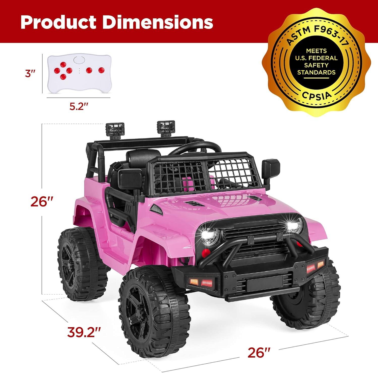 Best Choice Products 12V Kids Ride On Truck Car w/ Parent Remote Control, Spring Suspension, LED Lights - Pink