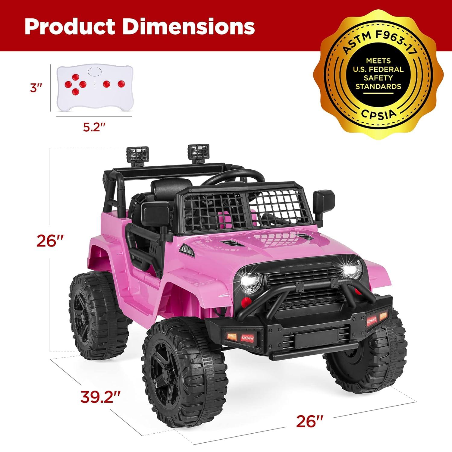 Best Choice Products 12V Kids Ride On Truck Car w/ Parent Remote Control, Spring Suspension, LED Lights - Pink