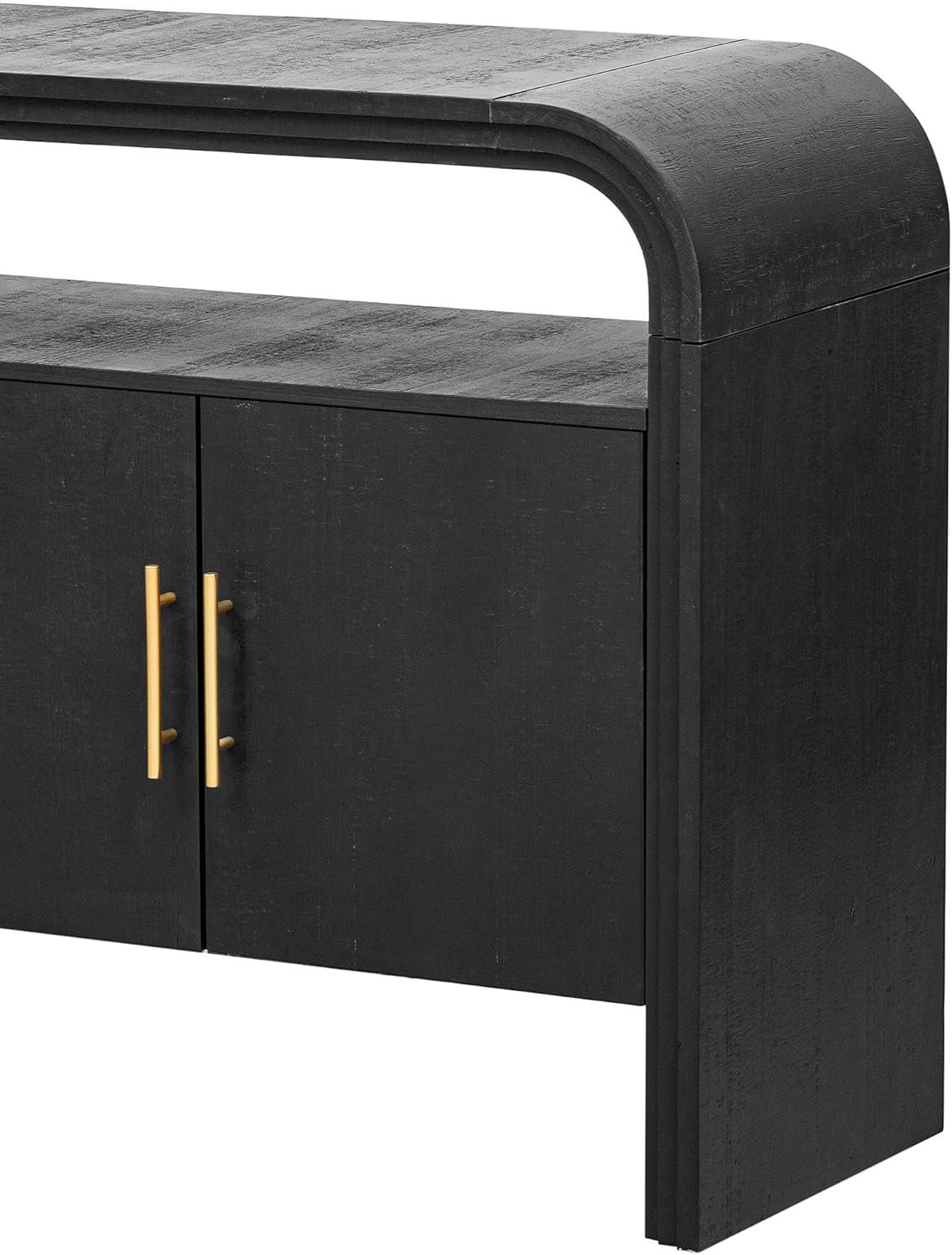 Unique Retro Curved Sideboard with 4 Doors and Treated Fir Veneer, Wood Accent Entryway Console Table Storage Cabinet for Hallway Living Room Foyer Corridor (Natural-12.31)