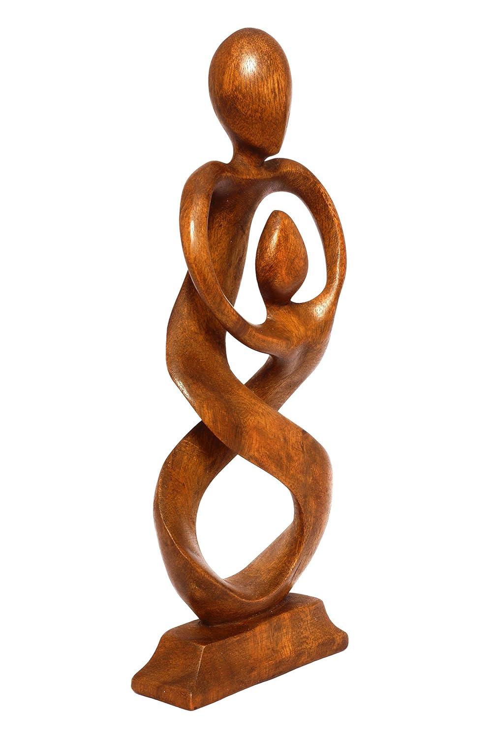 12" Wooden Handmade Abstract Sculpture Statue Handcrafted "Entwined Spirits" Gift Art Decorative Home Decor Figurine Accent Decoration Hand Carved
