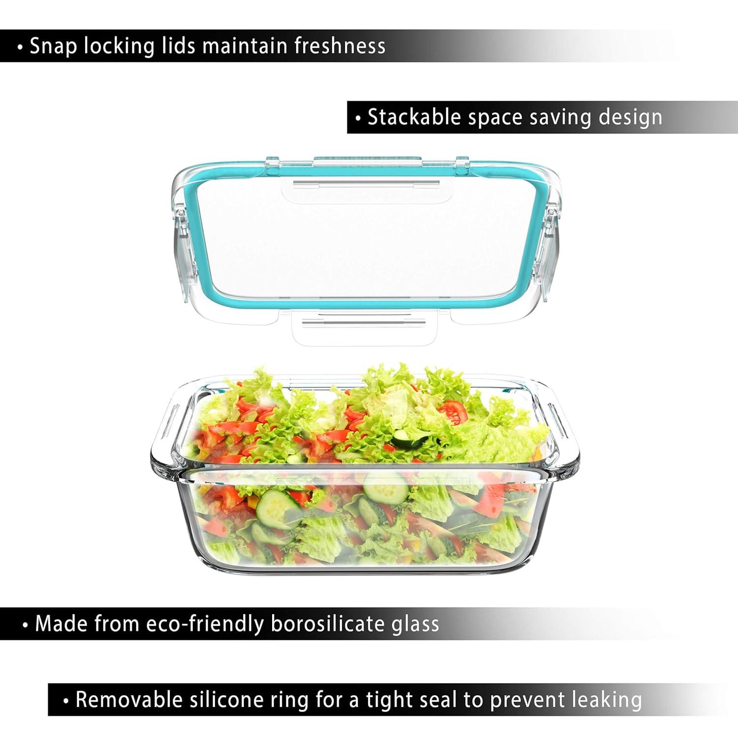 Classic Cuisine Glass Food Storage Containers-5, One Compartment Portion Control Meal Prep Glassware with Snap Shut Lids-Microwave, Dishwasher Safe Clear