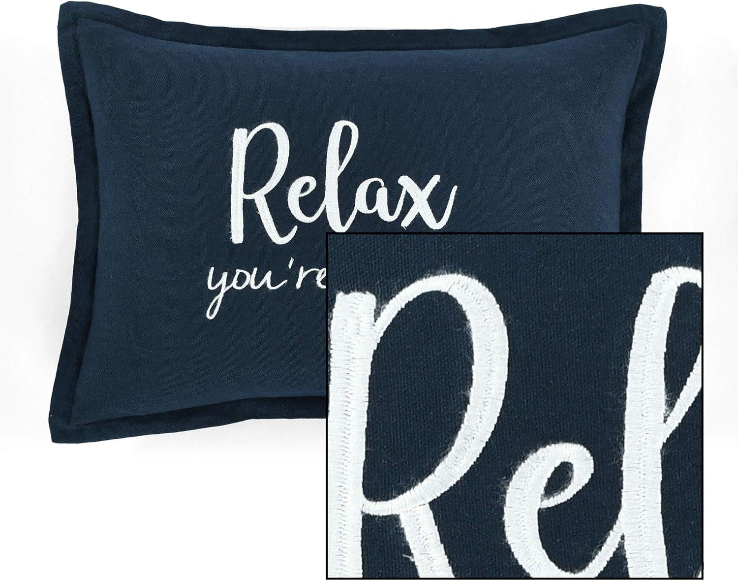 Cozy Navy 13" x 20" Embroidered Cotton Lumbar Throw Pillow Cover