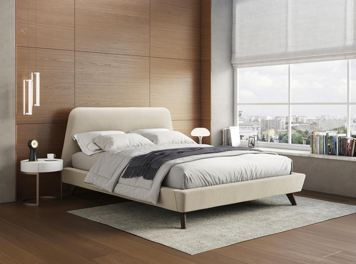 Omax Decor Henry Wood and Fabric Upholstered Queen Platform Bed in Blue