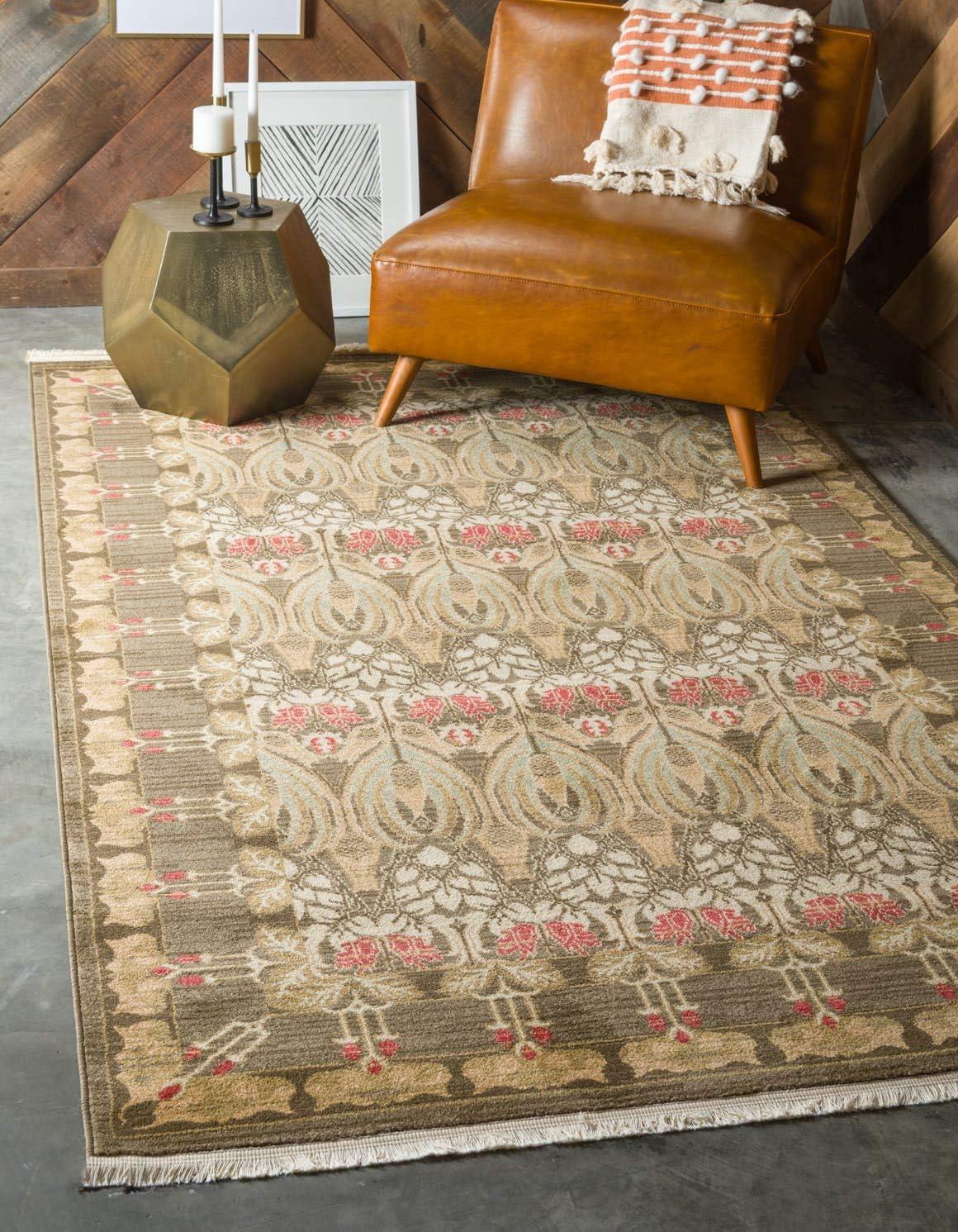 Edinburgh Brown and Red Floral Synthetic Rectangular Area Rug