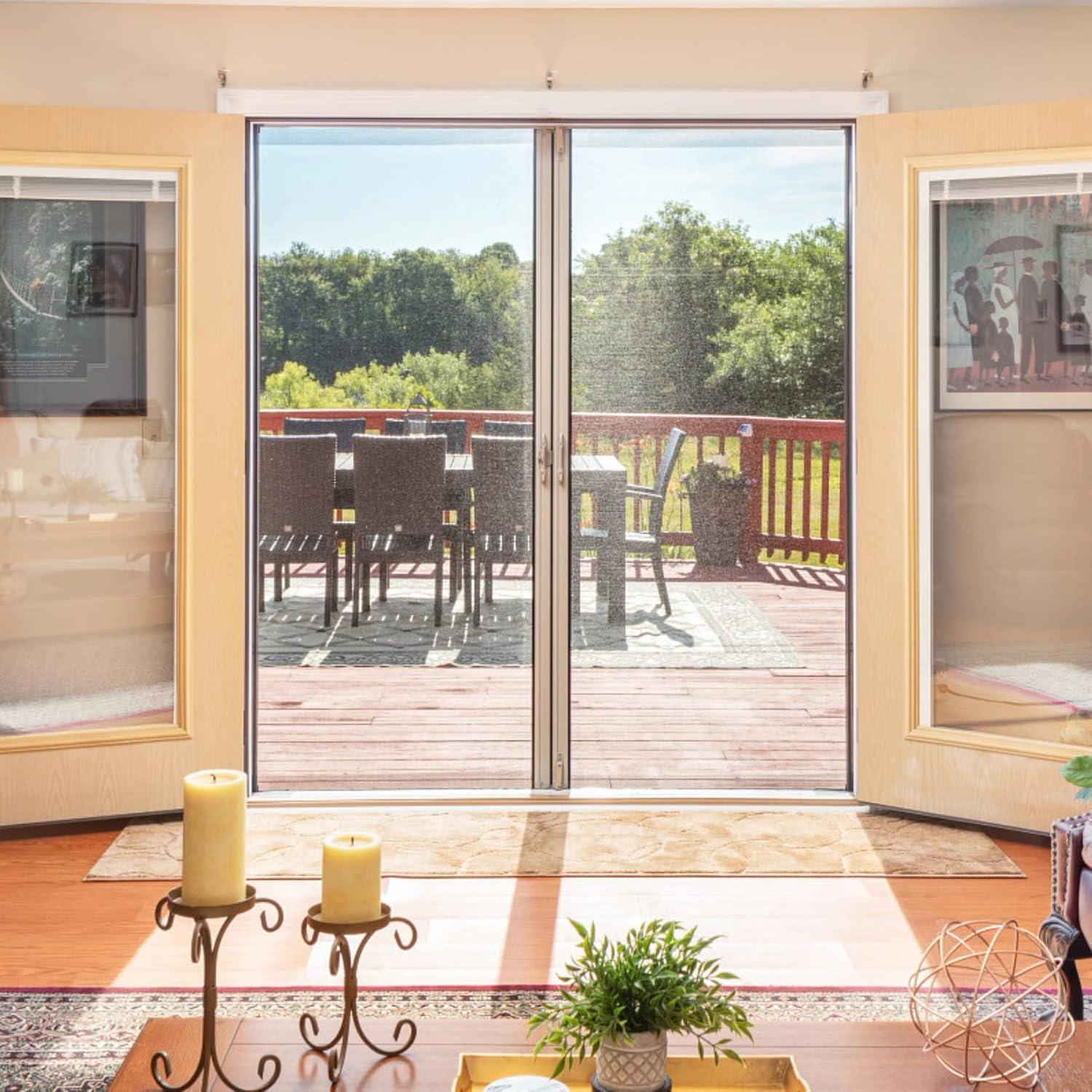 White Aluminum Full-View Retractable Double Screen Door 72" x 80"