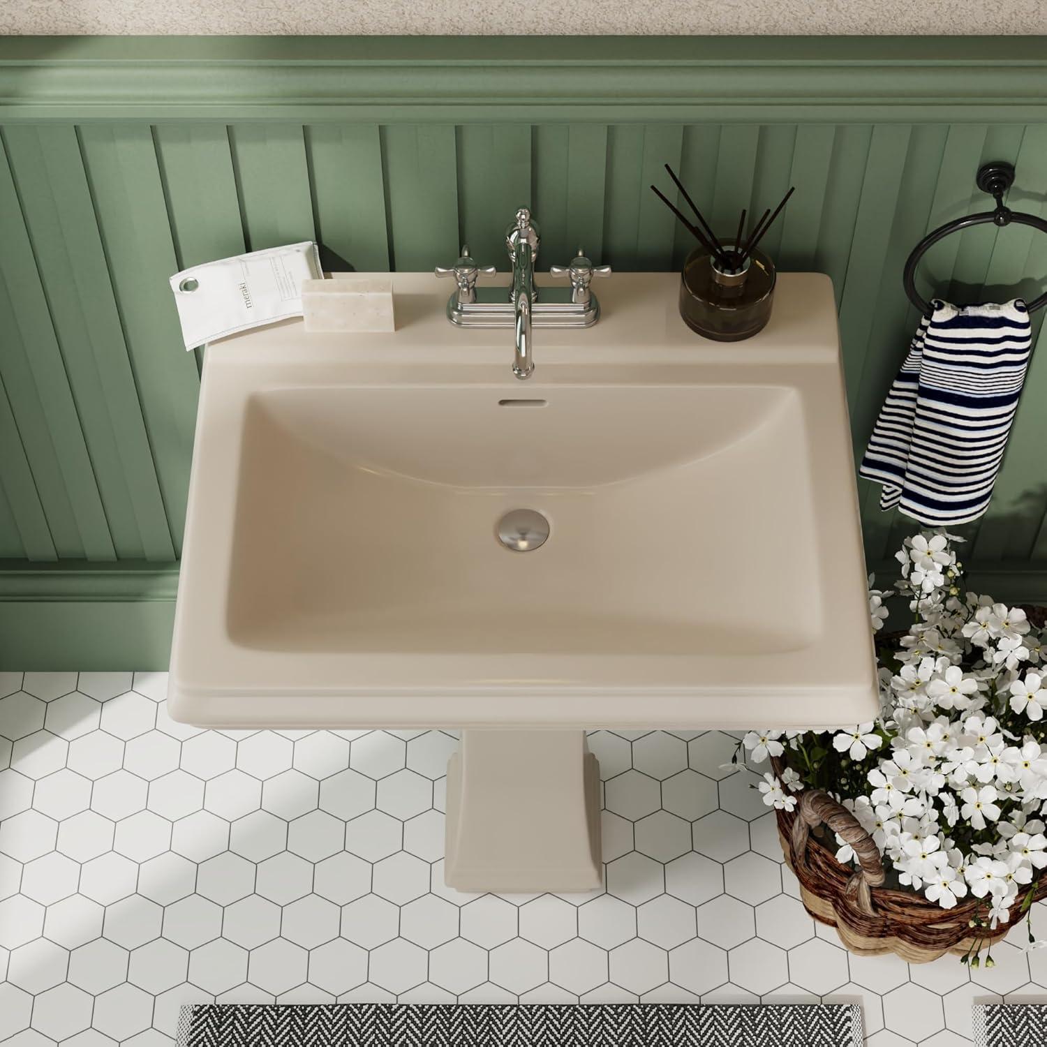 Apex 34" Tall Rectangular Vitreous China Pedestal Bathroom Sink with Overflow