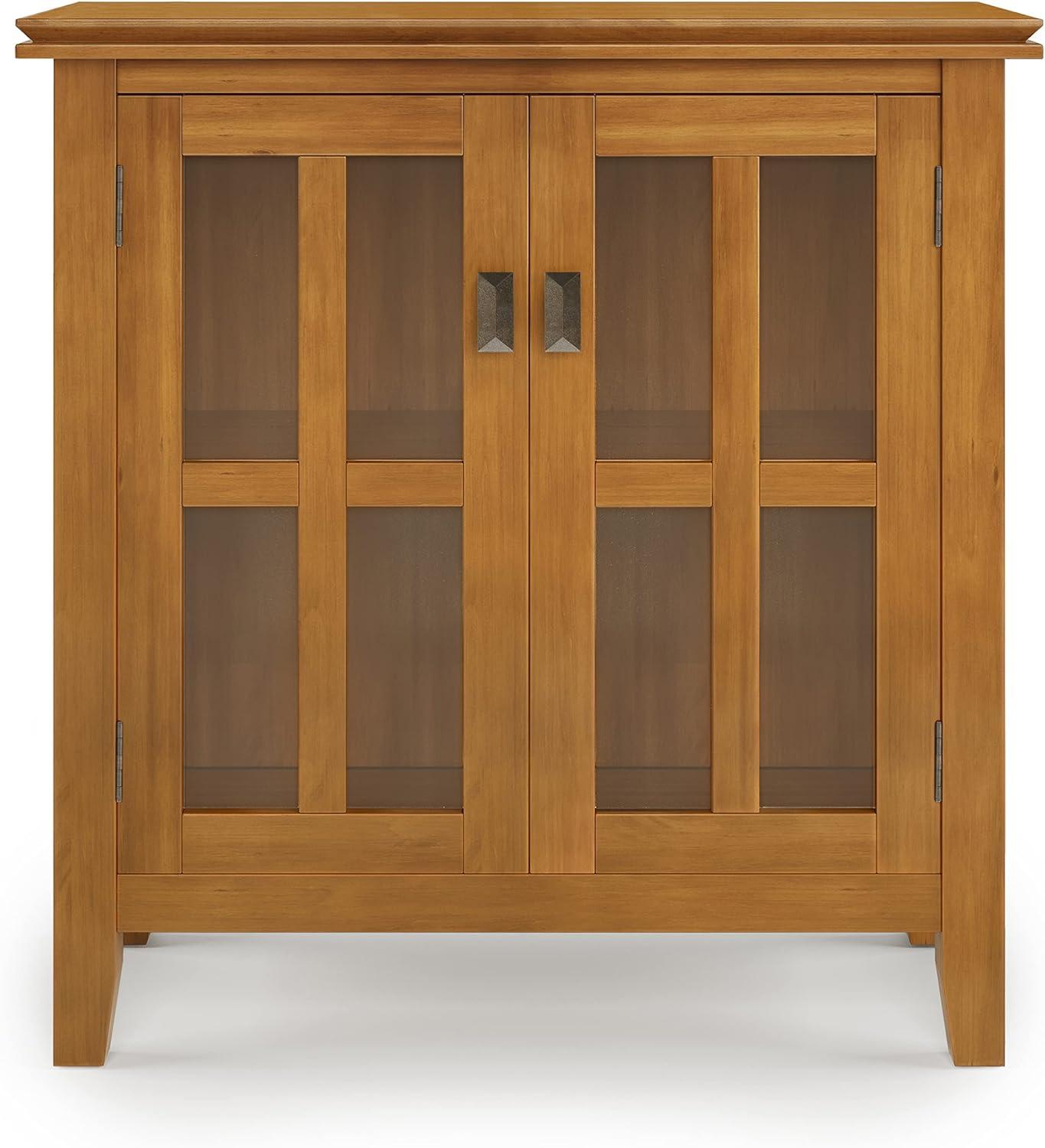 Simpli Home Artisan 30"W Solid Wood 2-Shelf Low Storage Cabinet with Glass Doors and Adjustable Shelves