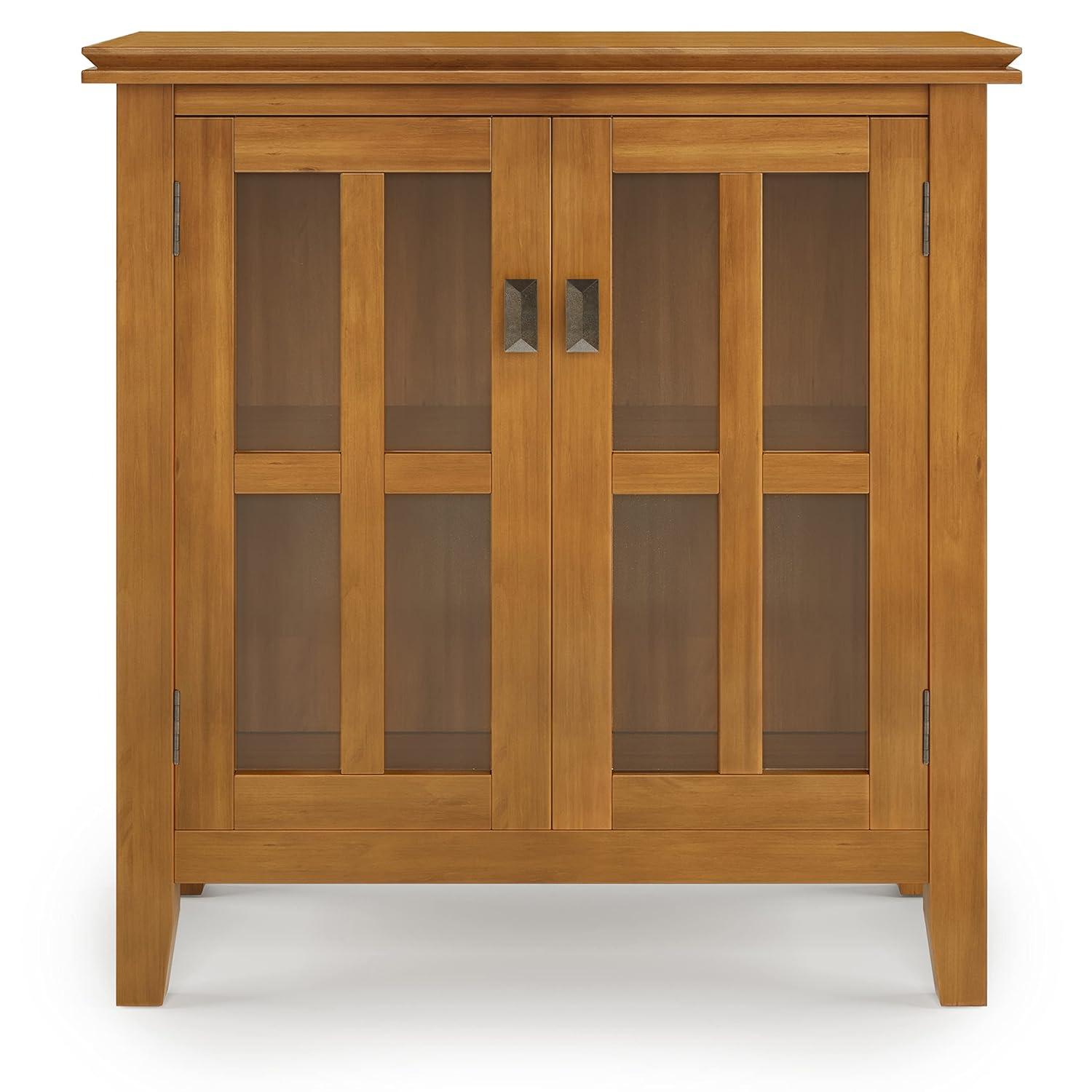Simpli Home Artisan 30"W Solid Wood 2-Shelf Low Storage Cabinet with Glass Doors and Adjustable Shelves