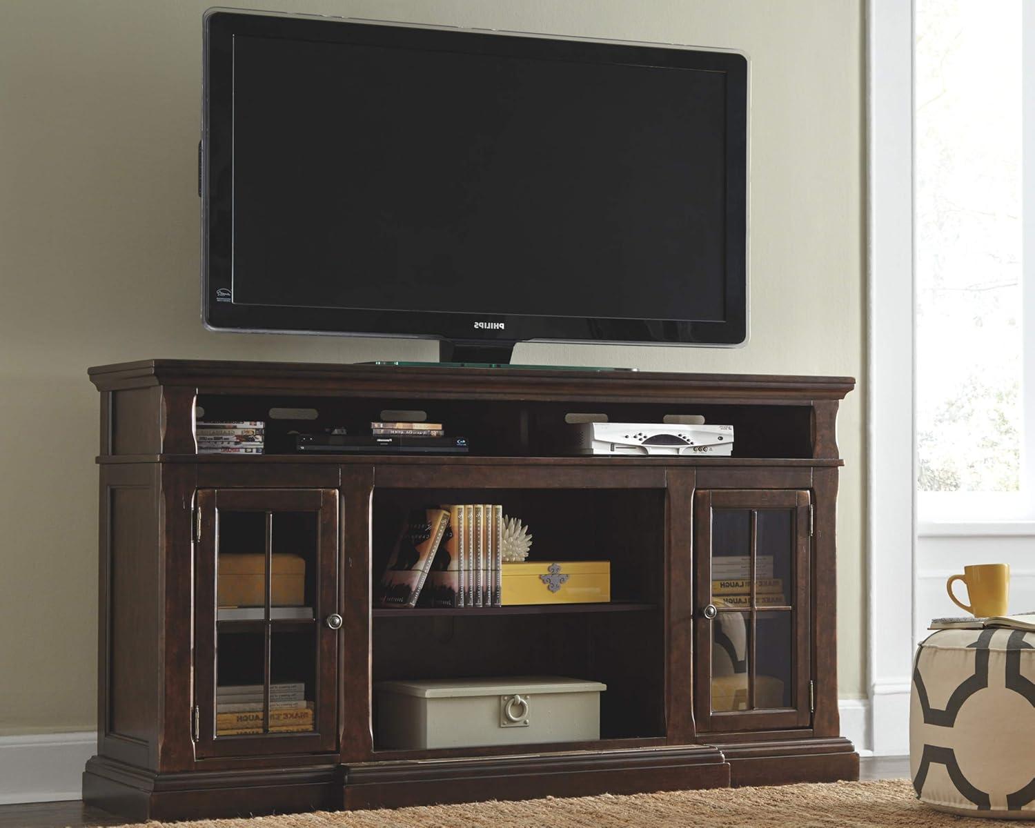 Transitional Birch and Black 72" TV Stand with Fireplace Cabinet