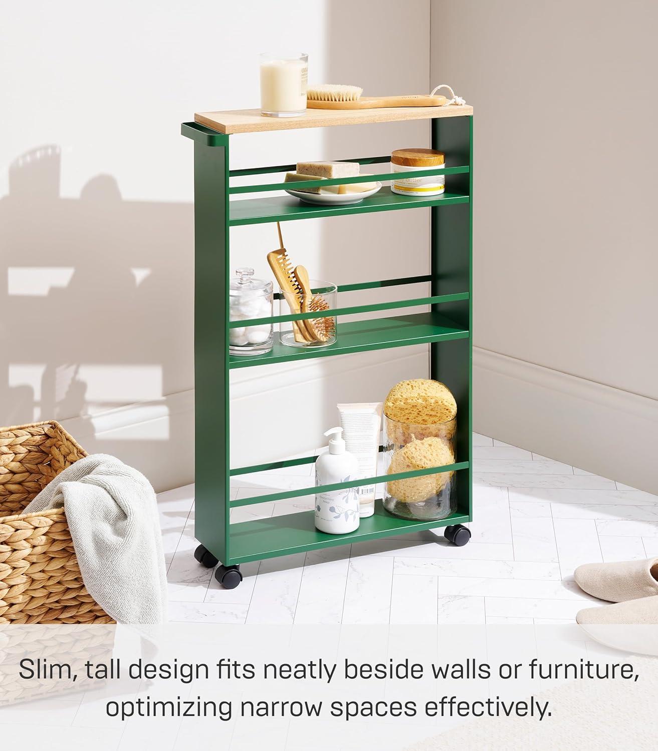 Tower Yamazaki Home Rolling Slim Storage Three Tier Utility Cart With Handle, Steel, Handle, Wheels