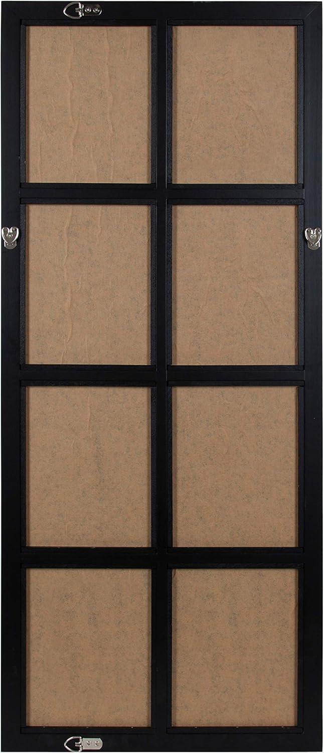 Kate and Laurel Hogan 8-Panel Windowpane Wood Wall Mirror, 18 x 42, Distressed Black, Chic Window-Inspired Wall Accent