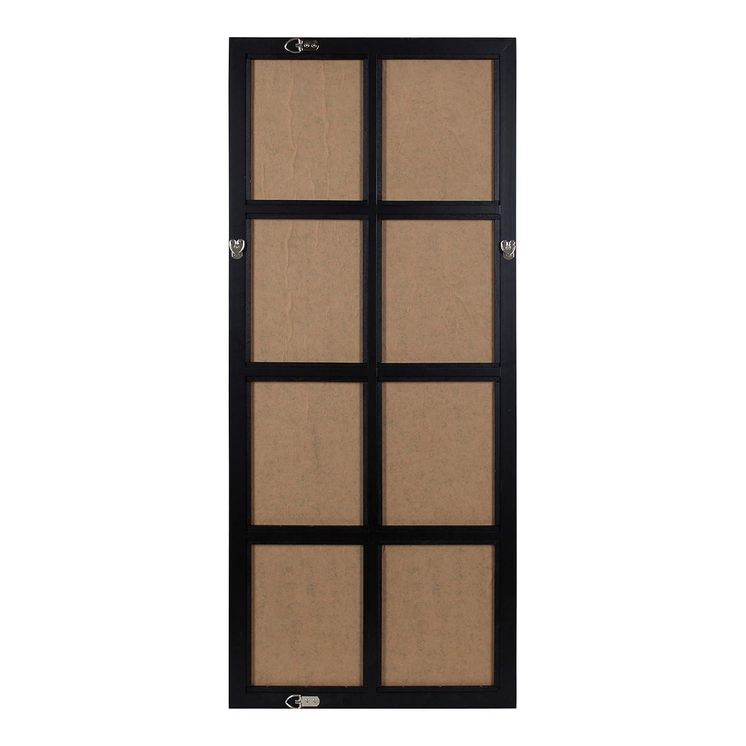 Kate and Laurel Hogan 8-Panel Windowpane Wood Wall Mirror, 18 x 42, Distressed Black, Chic Window-Inspired Wall Accent
