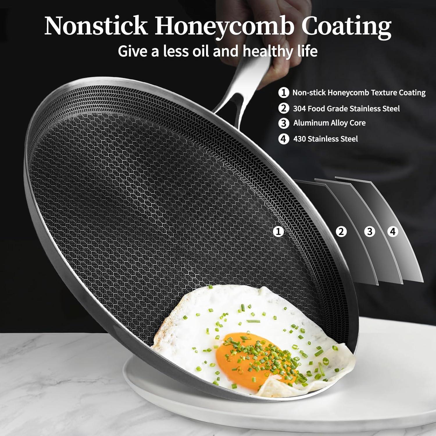 Innerwell 11'' Stainless Stee Nonstick Crepe Panl Honeycomb Coating Flat Skillet Tawa Dosa Tortilla Pan PFOA-Free,Omelet Pan with All Stove Tops Available