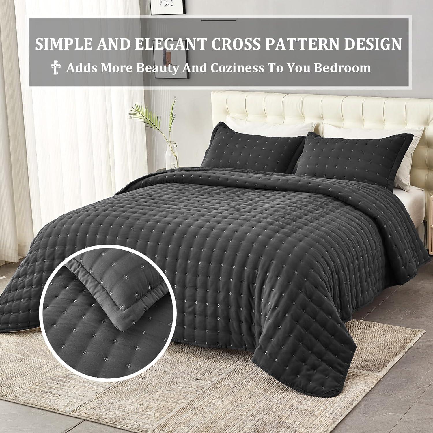 OFIXI King Size Quilt Bedding Sets with Pillow Shams, Lightweight Soft Bedspread Coverlet, Pre-Washed Microfiber Comforter Bed Cover, All Season Bedding Coverlets, 3 Pieces, 104x90 inches