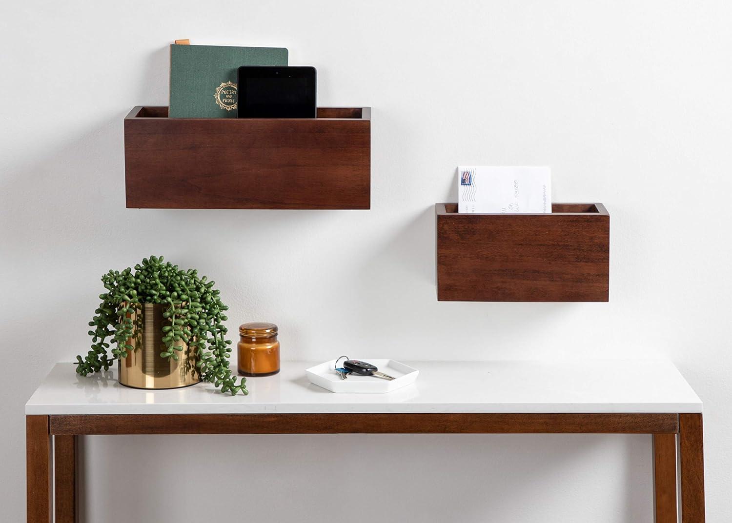 Kate and Laurel Domio Mid-Century Pocket Wall Organizer, Set of 2, Walnut Brown, Wood Office Organizer for Wall