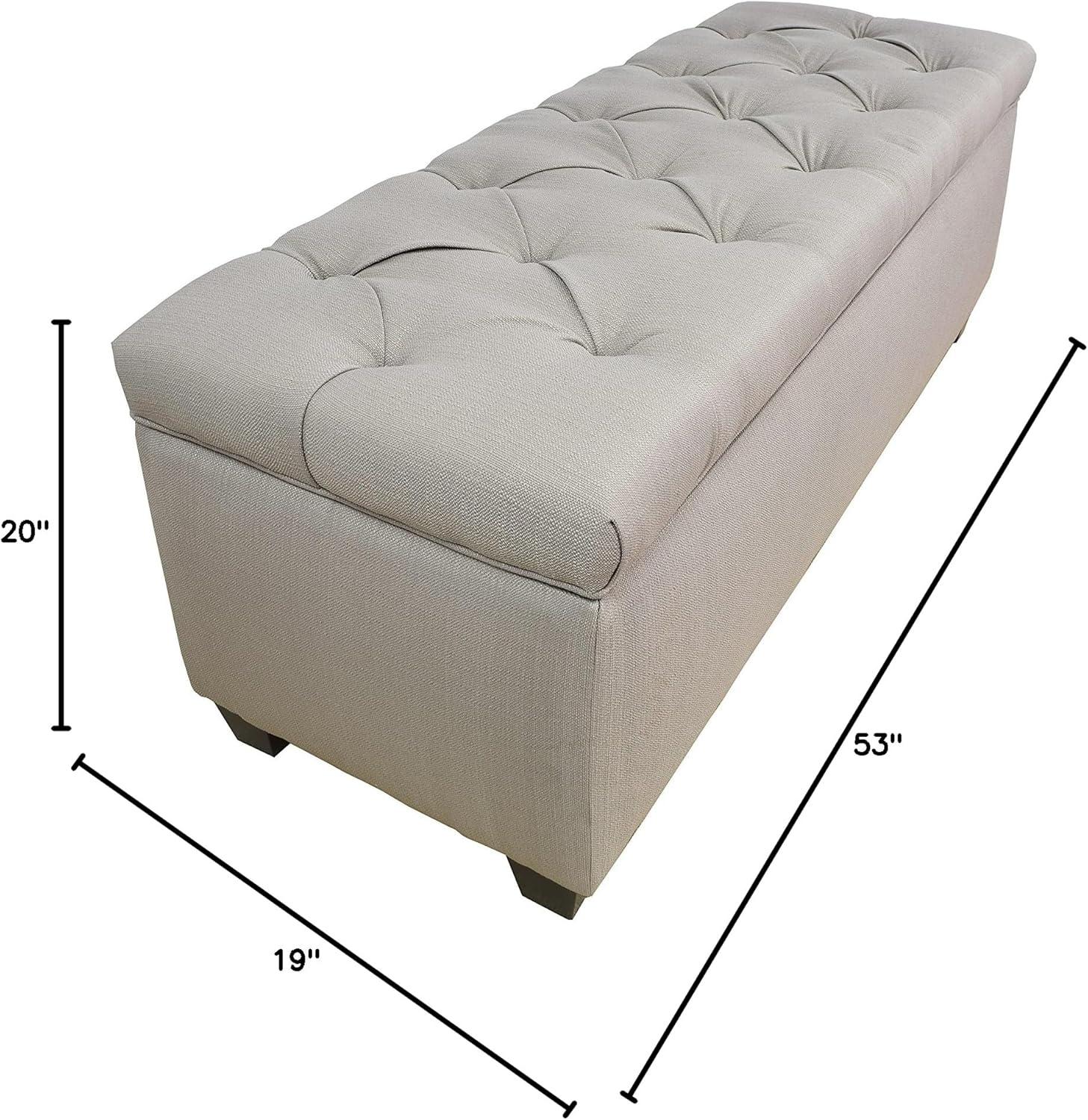 Sand Linen Upholstered Storage Bench with Diamond Tufting