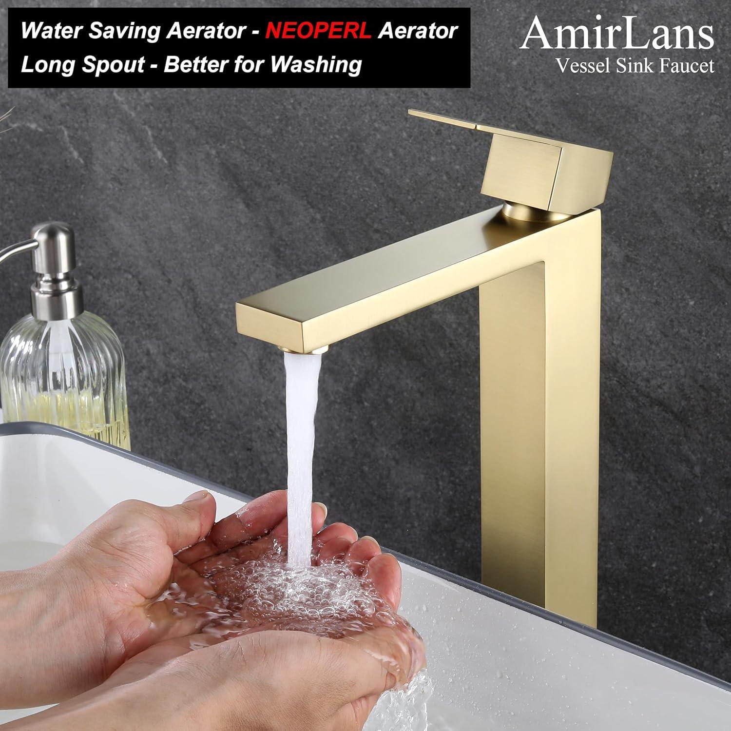 Brushed Gold Tall Stainless Steel Vessel Sink Faucet