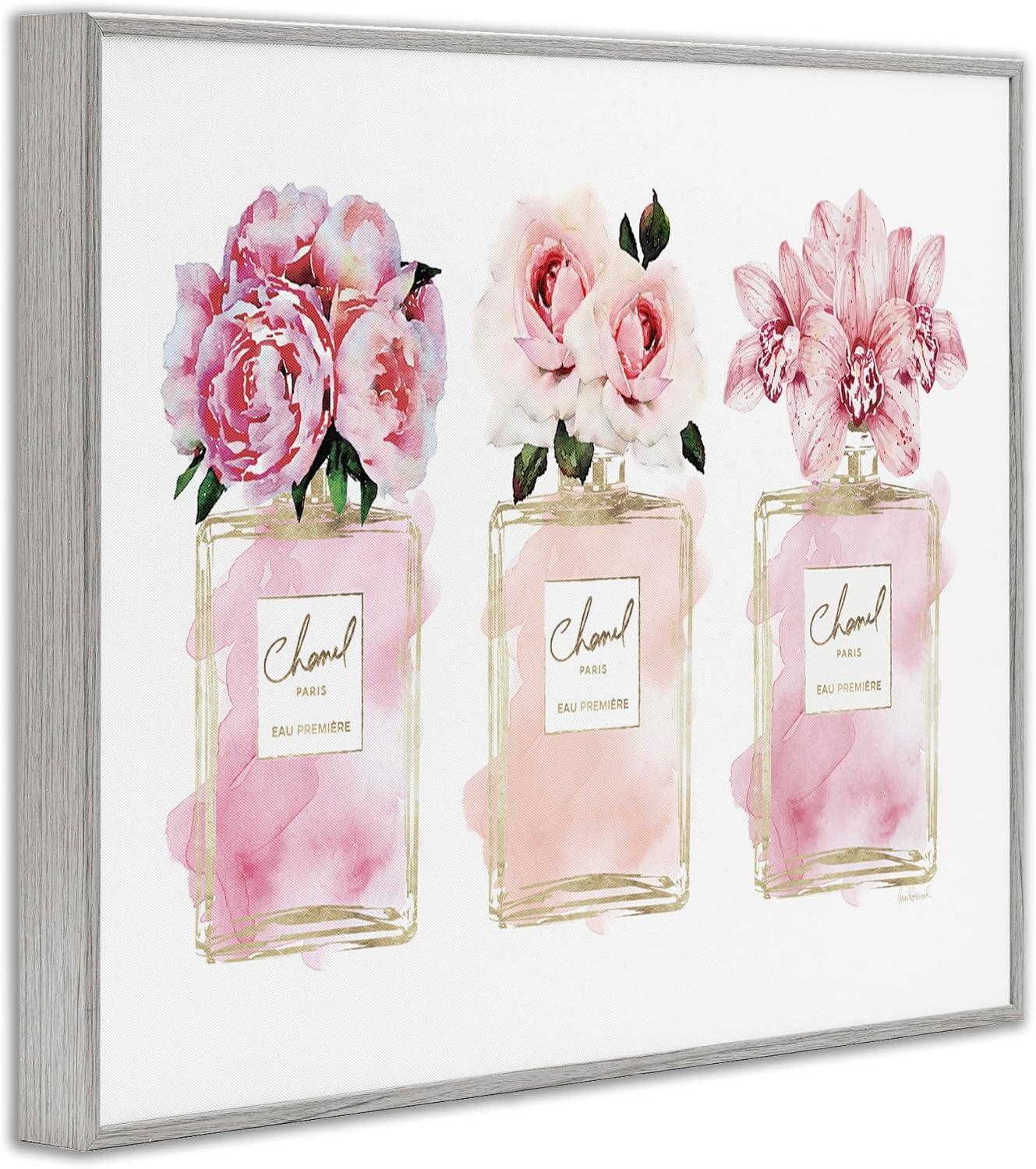 Stupell Industries Pink Flowers And Perfumes Glam Fashion Watercolor Design Framed Wall Art by Amanda Greenwood