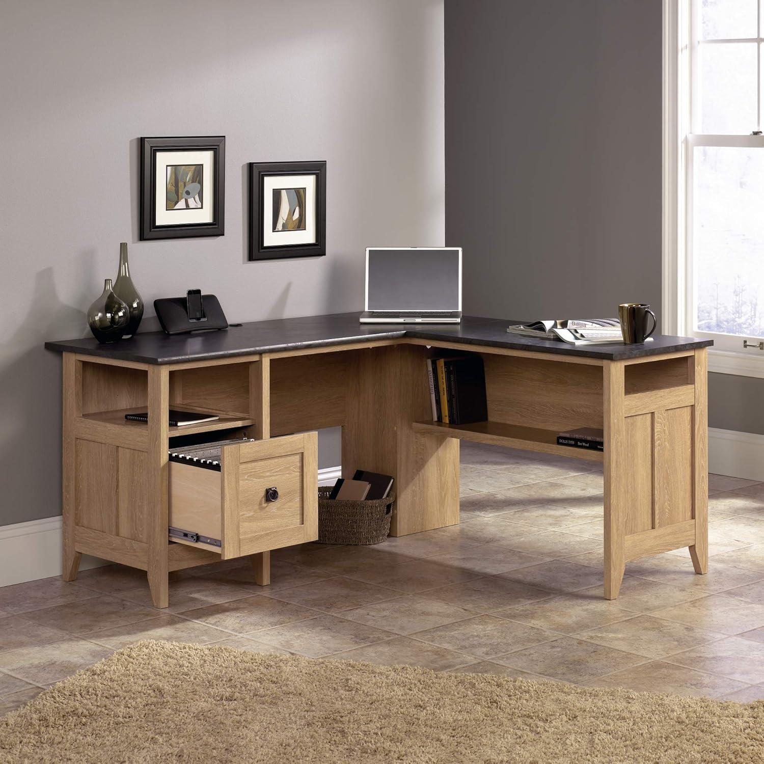 Dover Oak L-Shaped Corner Computer Desk with Filing Drawer