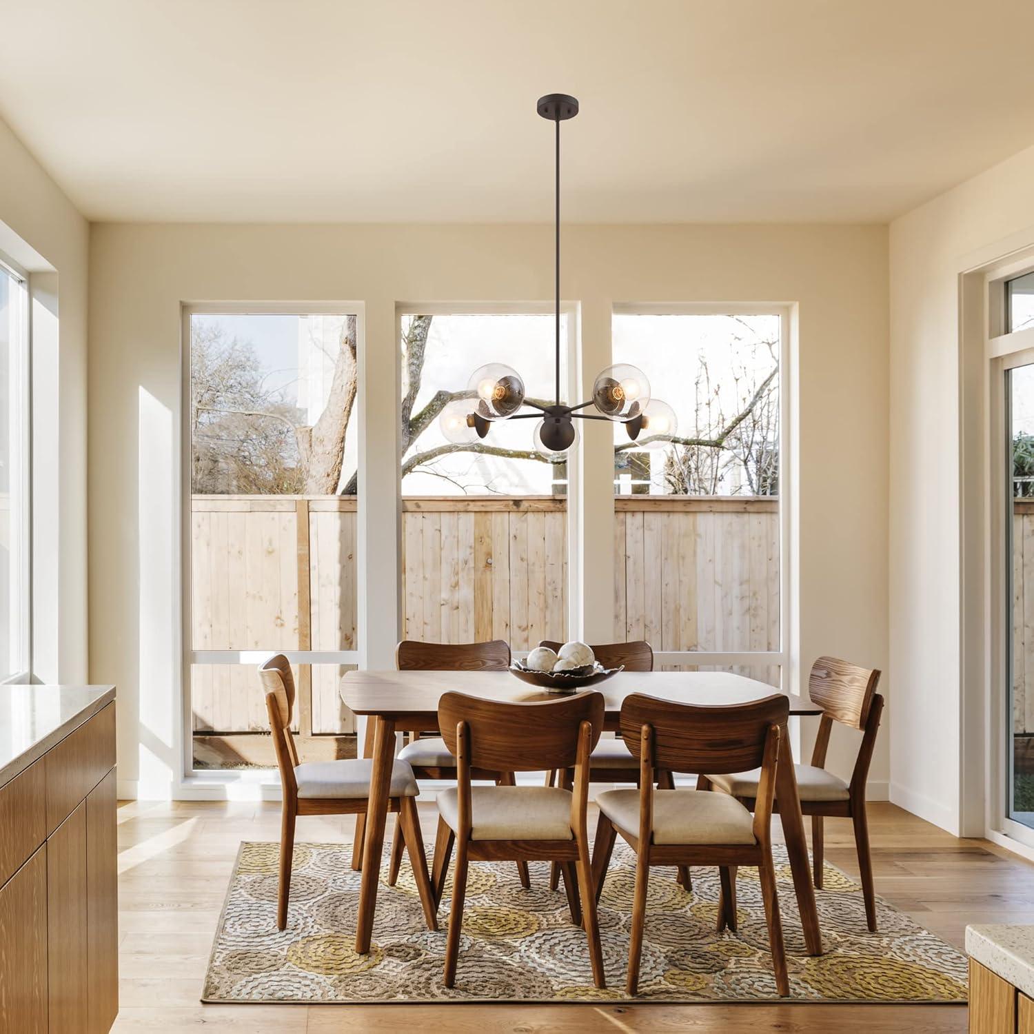 Matte Black 5-Light Chandelier with Seedy Glass Shades