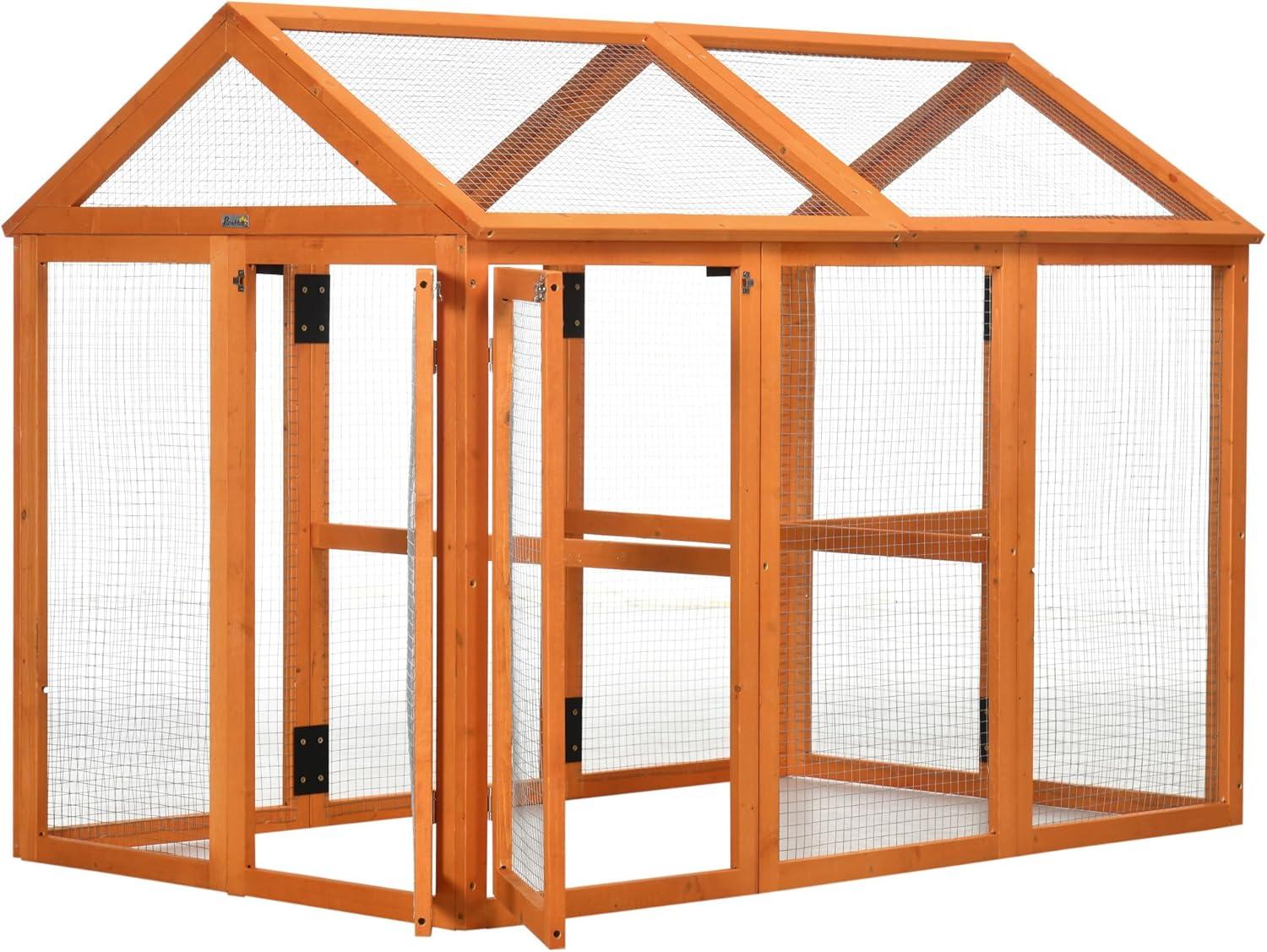 Chicken Run, Wooden Large Chicken Coop, Combinable Design With Perches & Doors For Outdoor, Backyard, Farm, 4.6' X 2.8', Nature Wood