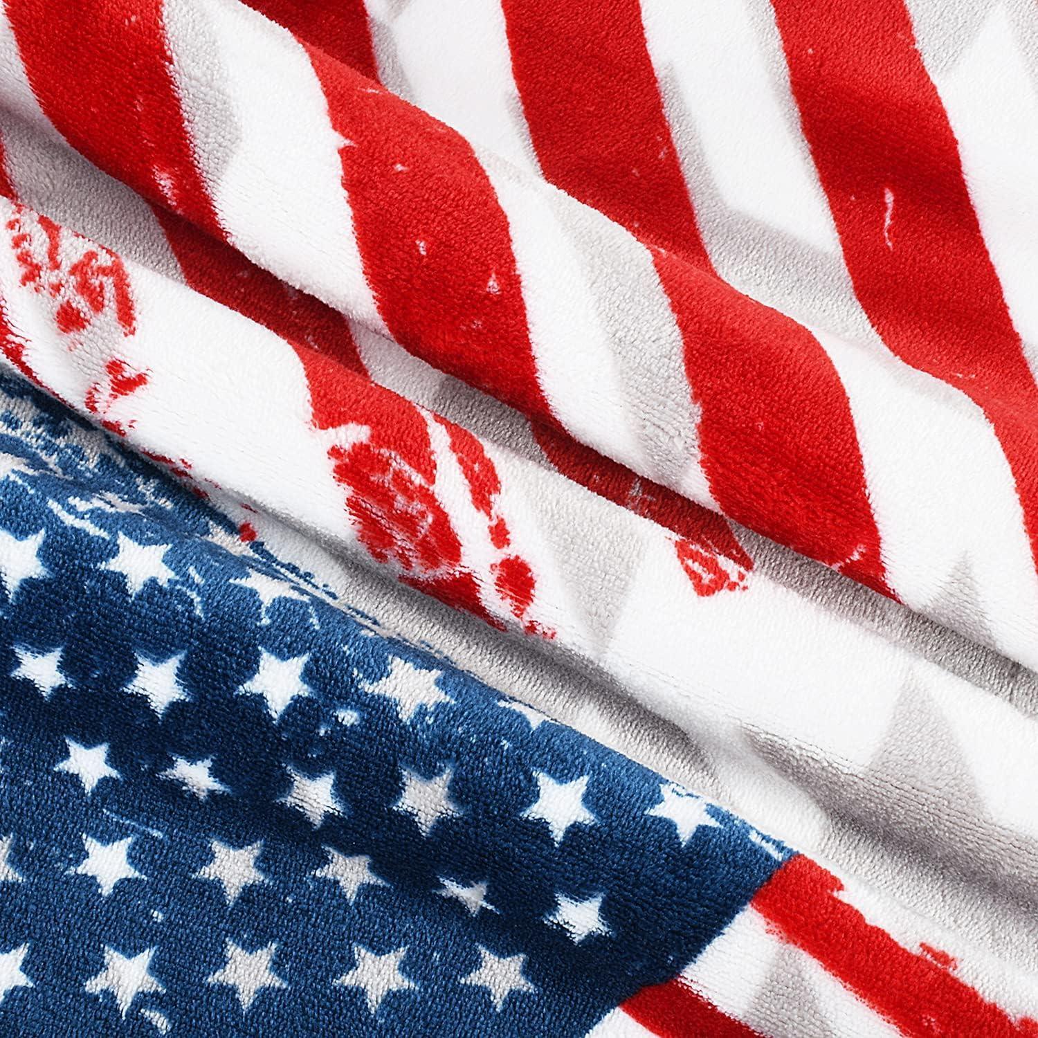 Catalonia Patriotic US Flag Blanket, American National Flag Throws, Reversible Blanket for Couch, 4th of July Citizenship Veteran Gift, 50X60 inches