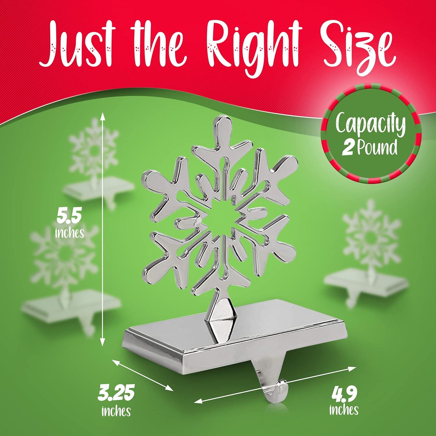 Season 4 Sparkles 4 Pieces Snowflake Stocking Holder Metal for Hanging Stockings