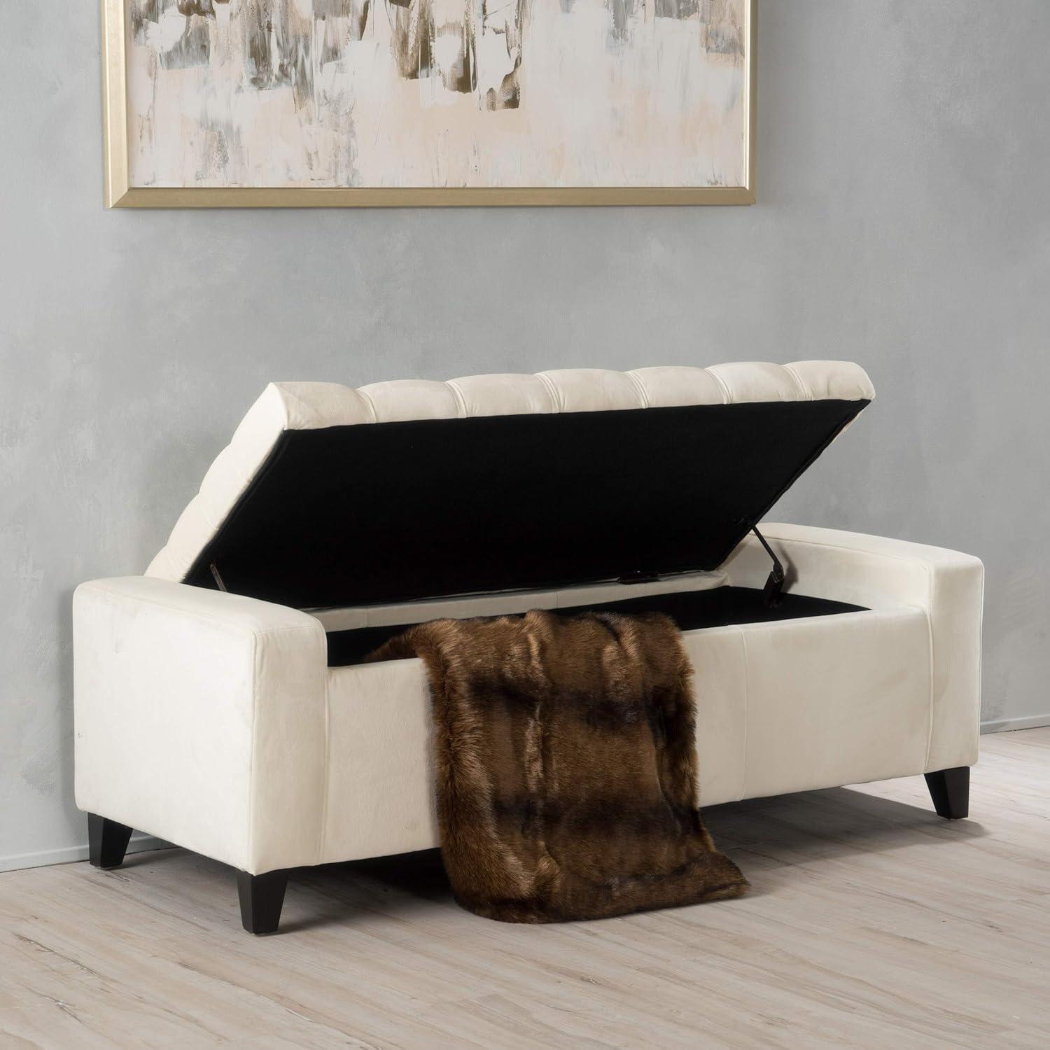 Hikaru Storage Ottoman - Ivory New Velvet - Christopher Knight Home