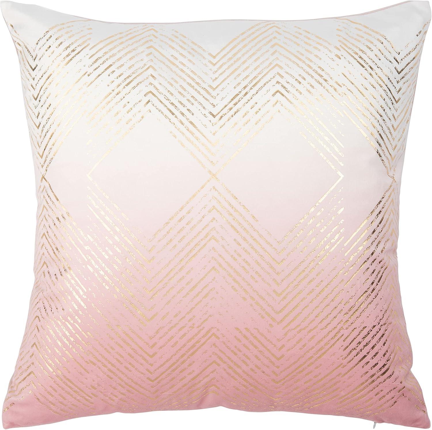 Art Deco Inspired Blush and Gold Square Pillow, 19"x19"