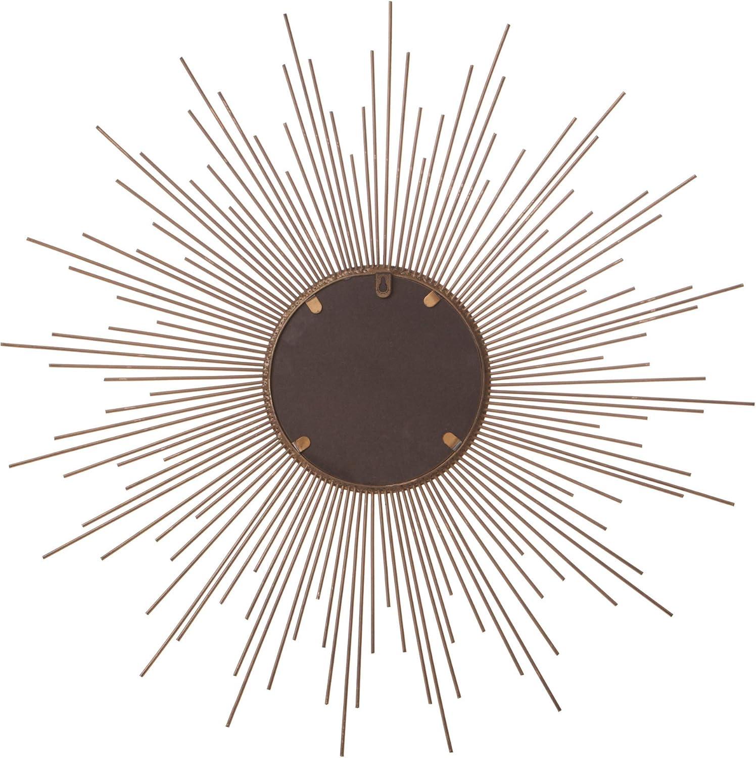 30" Round Gold & Wood Sunburst Wall Accent Mirror