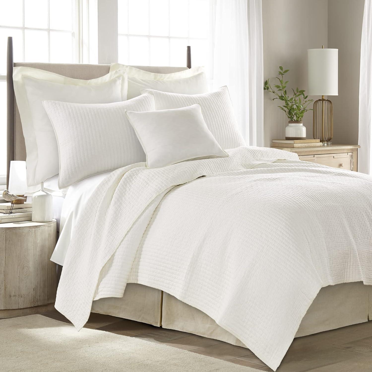 The Industrial Shop 2pc Twin Solid Quilt and Sham Bedding Set Cream: Rustic Percale, Lightweight