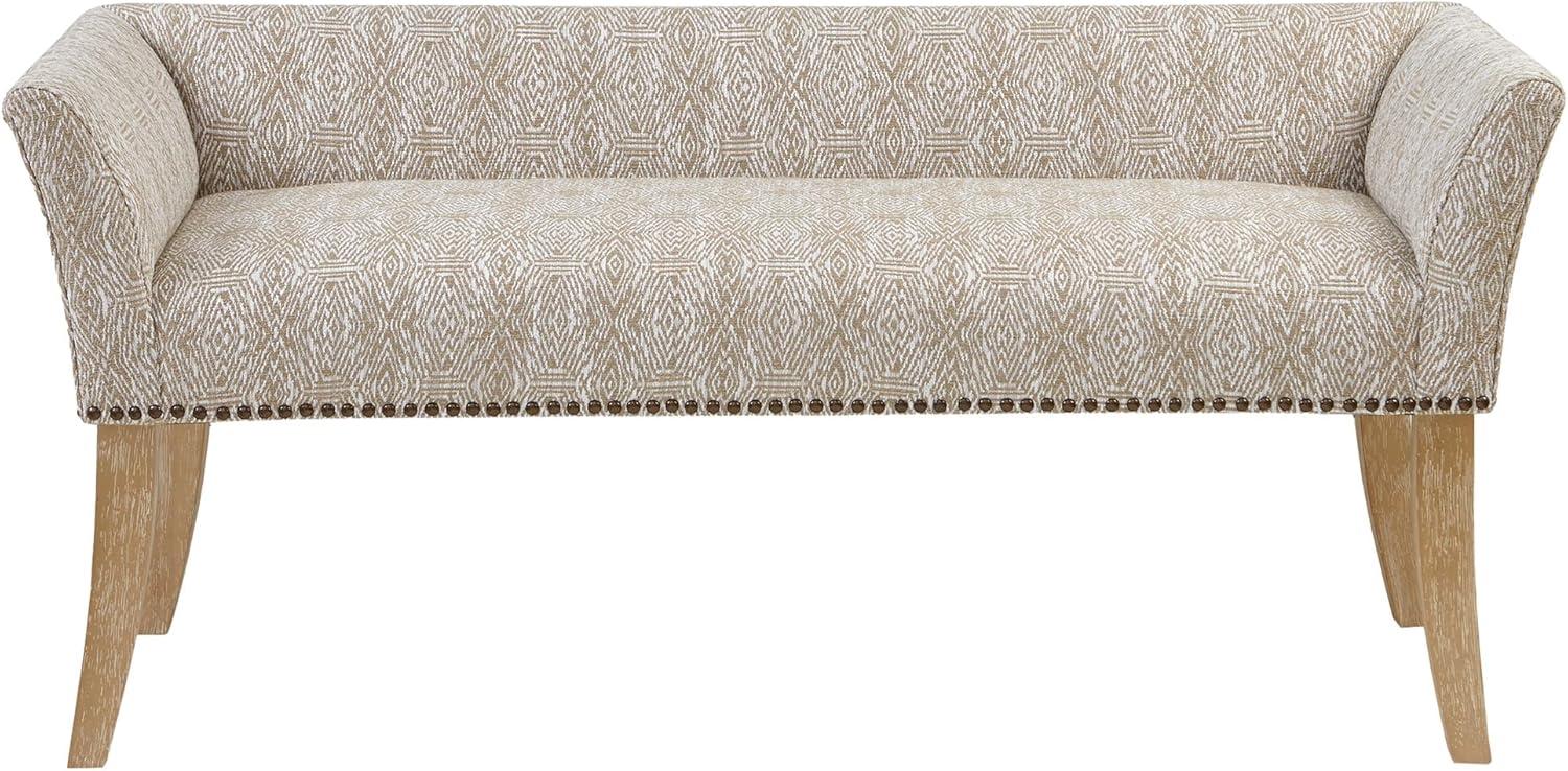 Madera Accent Bench Taupe: Madison Park, Rectangle, Nailhead Trim, Polyester Upholstery, Wood Legs