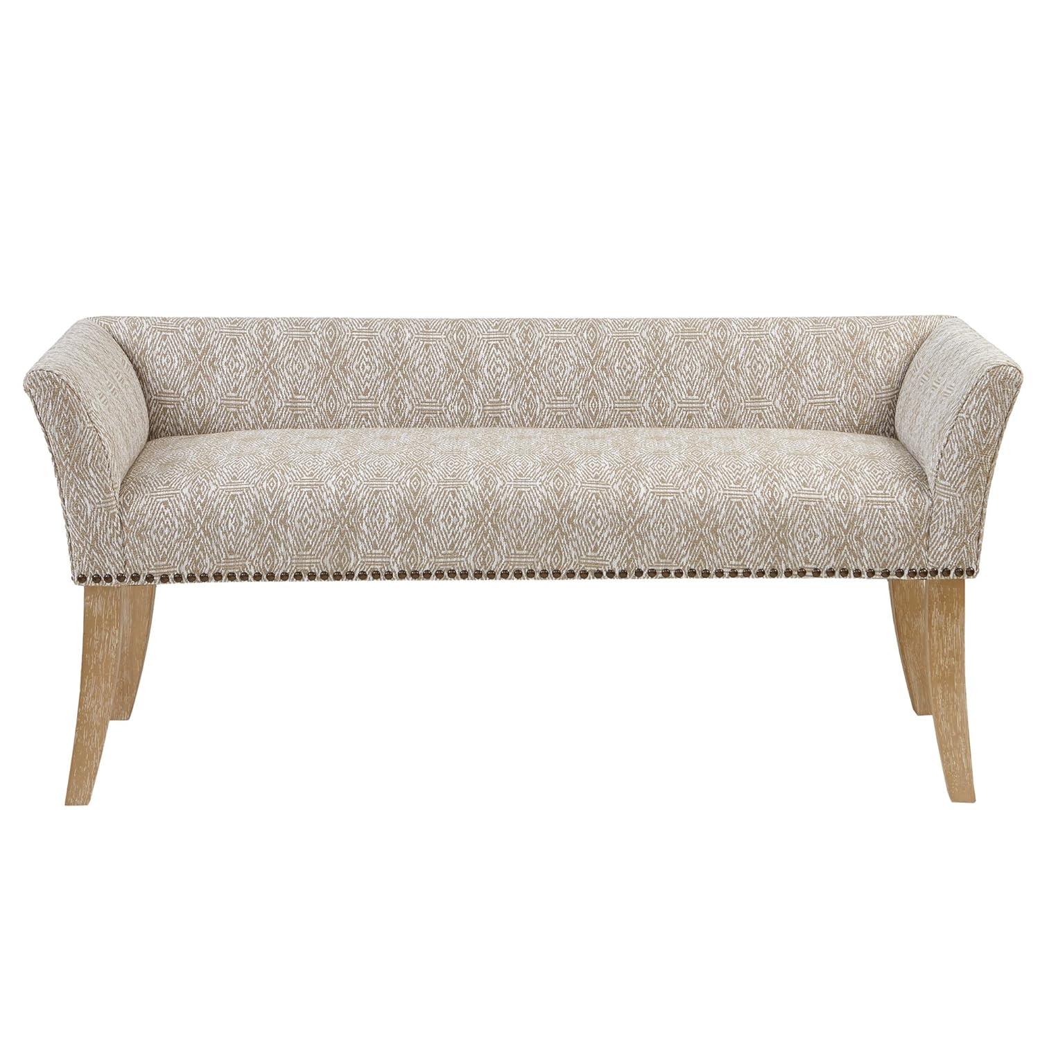Madera Accent Bench Taupe: Madison Park, Rectangle, Nailhead Trim, Polyester Upholstery, Wood Legs