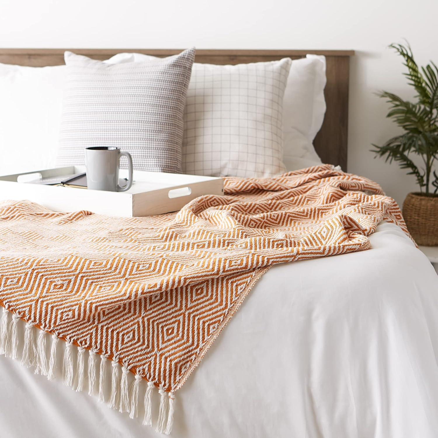 Pumpkin Spice Cotton Reversible Geometric Throw Blanket