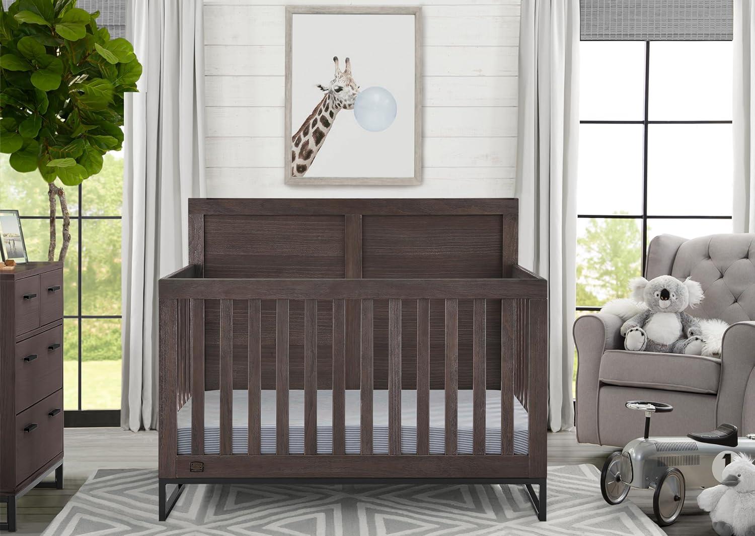 Rustic Gray and Matte Black 6-in-1 Convertible Baby Crib