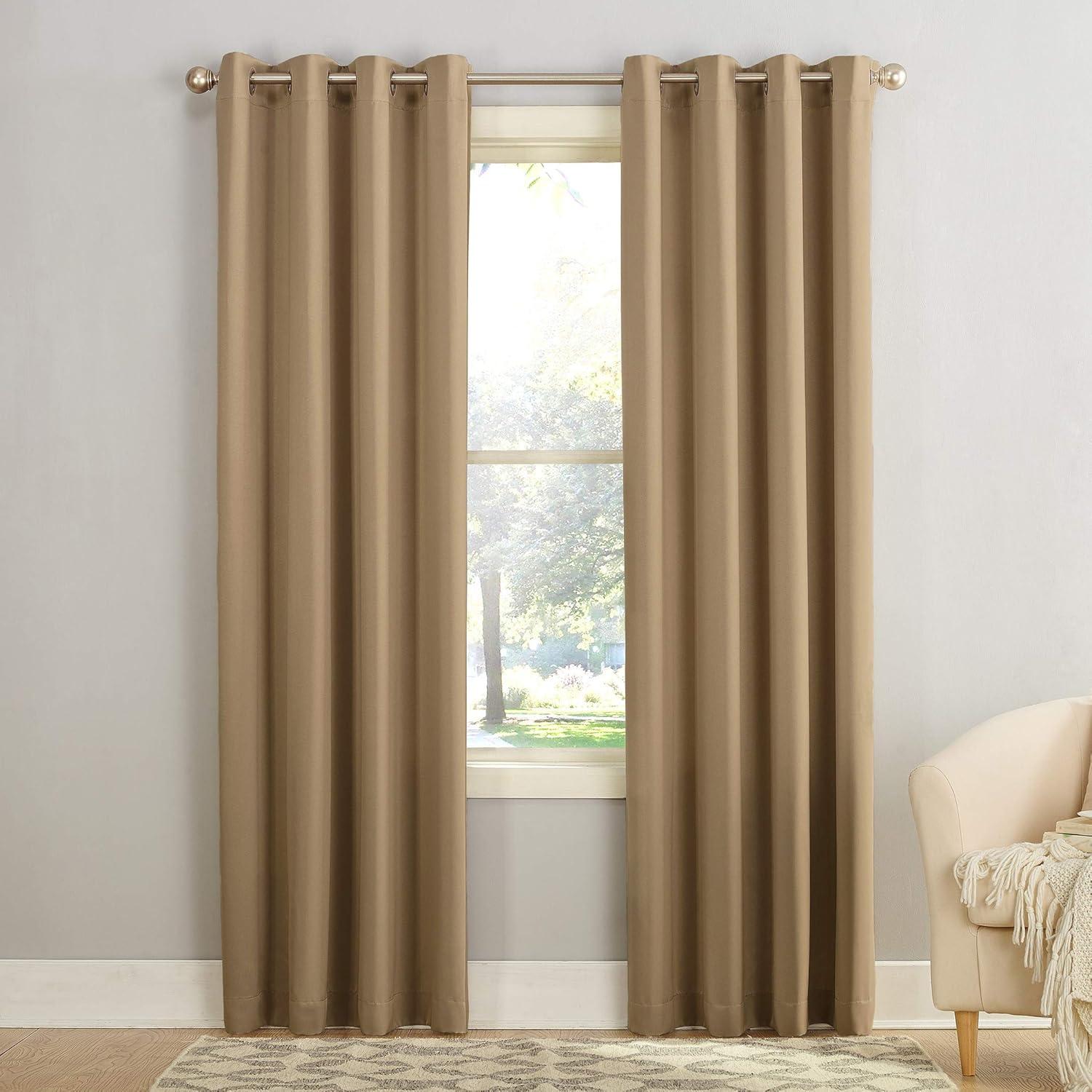 54"x84" Sun Zero Room Darkening Seymour Grommet Curtain Panel Taupe: Modern Faux Silk, Energy Efficient, Living Room