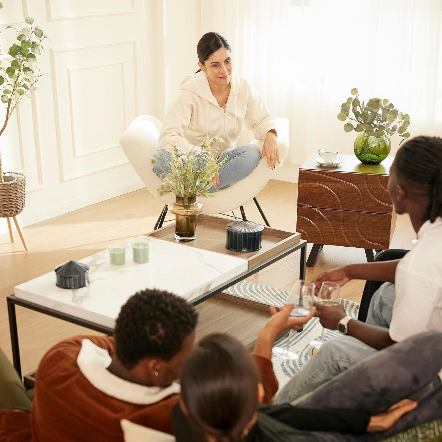 Convertible Entertaining Coffee Table - Faux Marble Coffee Table with 2 Removable Trays, 47 Living Room Table, Modern Coffee Table, Walnut Coffee Table