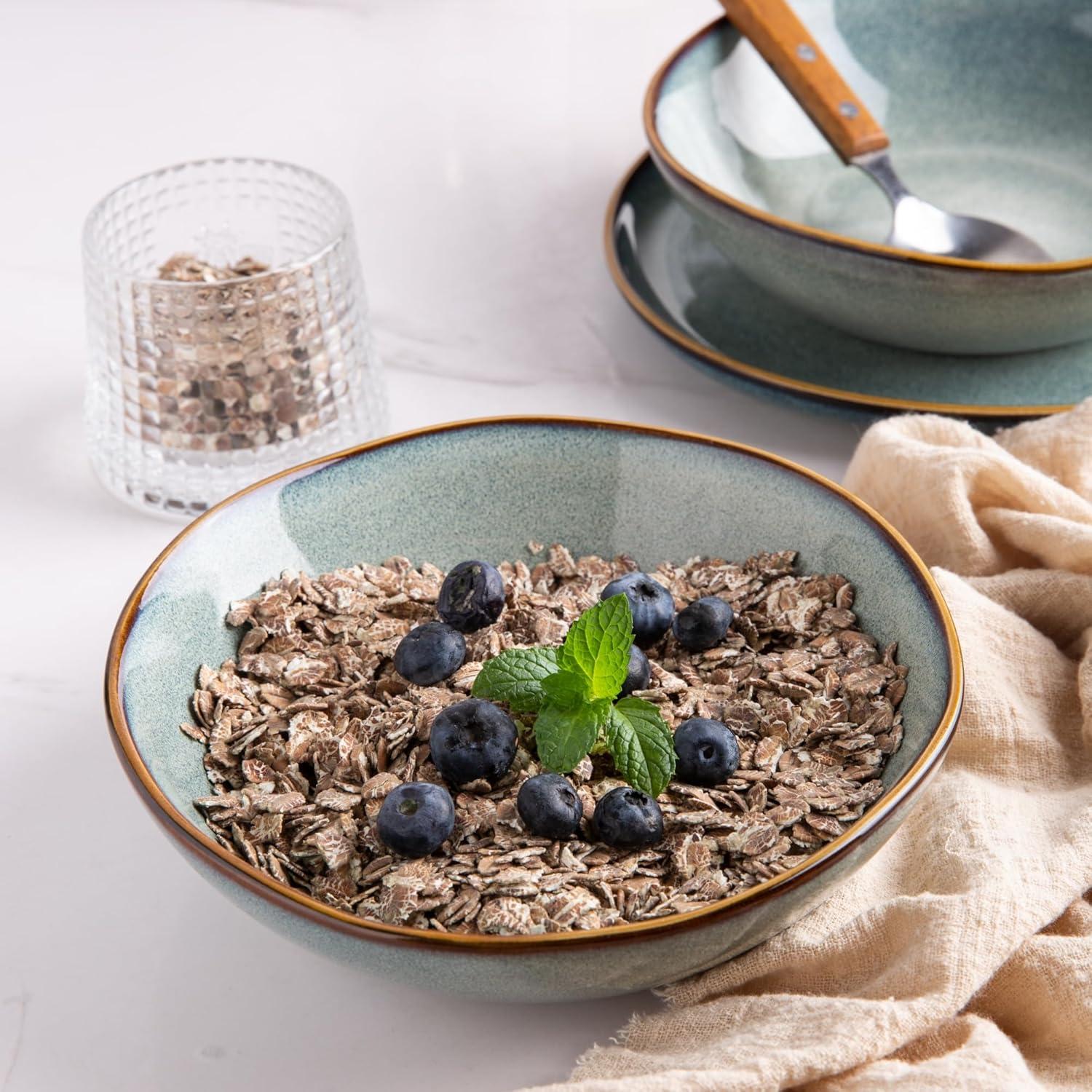 Handmade Gray Blue Ceramic 24oz Cereal Soup Salad Bowls Set